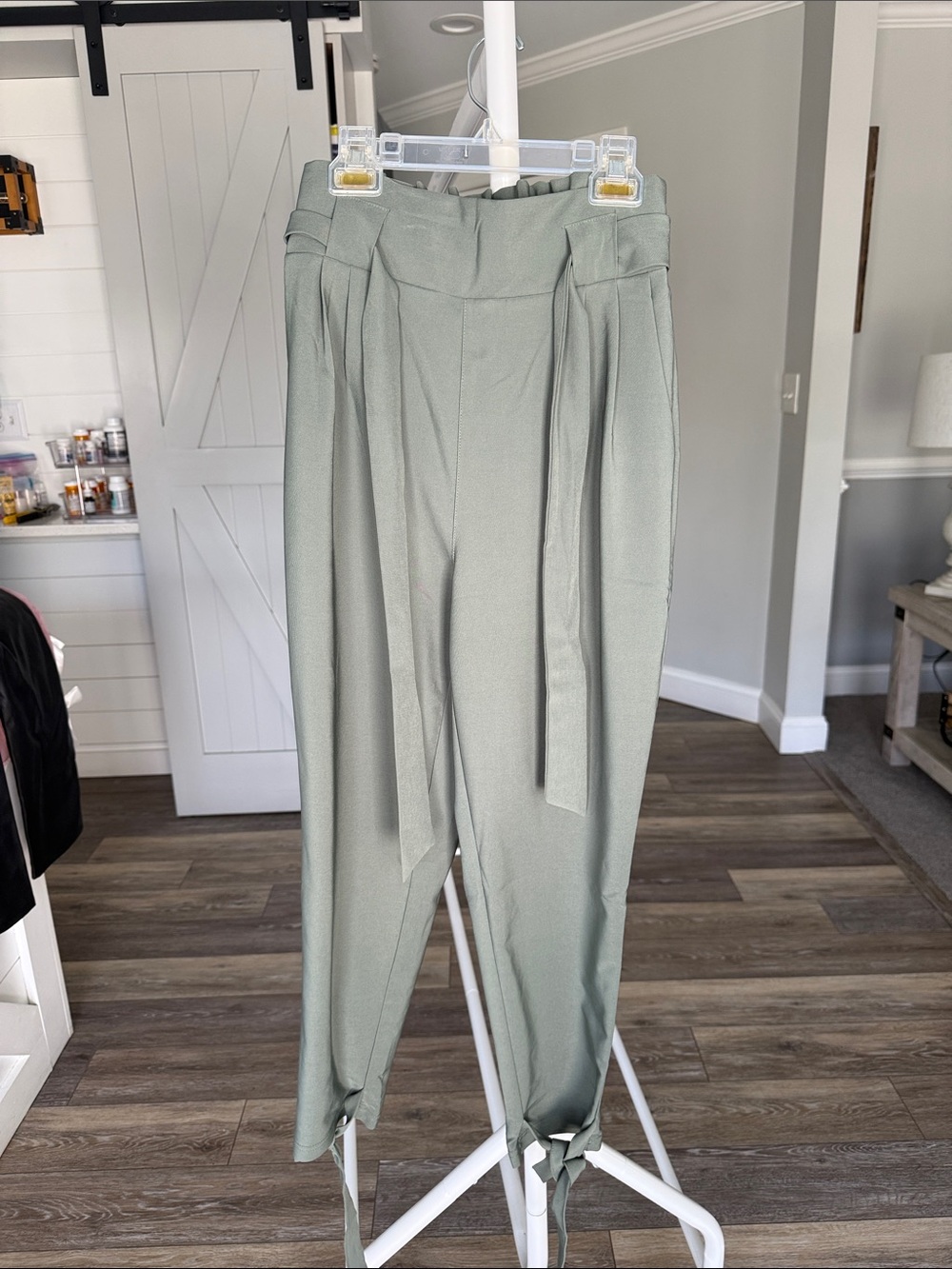 Grace Karin Sage Green Paperbag Tie-Waist Joggers